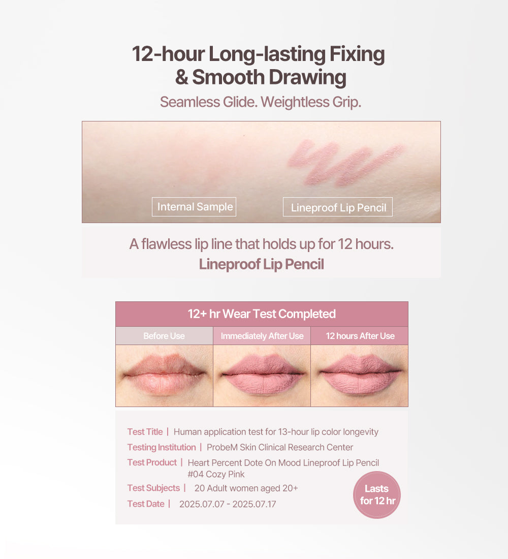 Heart Percent Dote On Mood Lineproof Lip Pencil 12hr Long-Lasting Lipliner, 0.8g