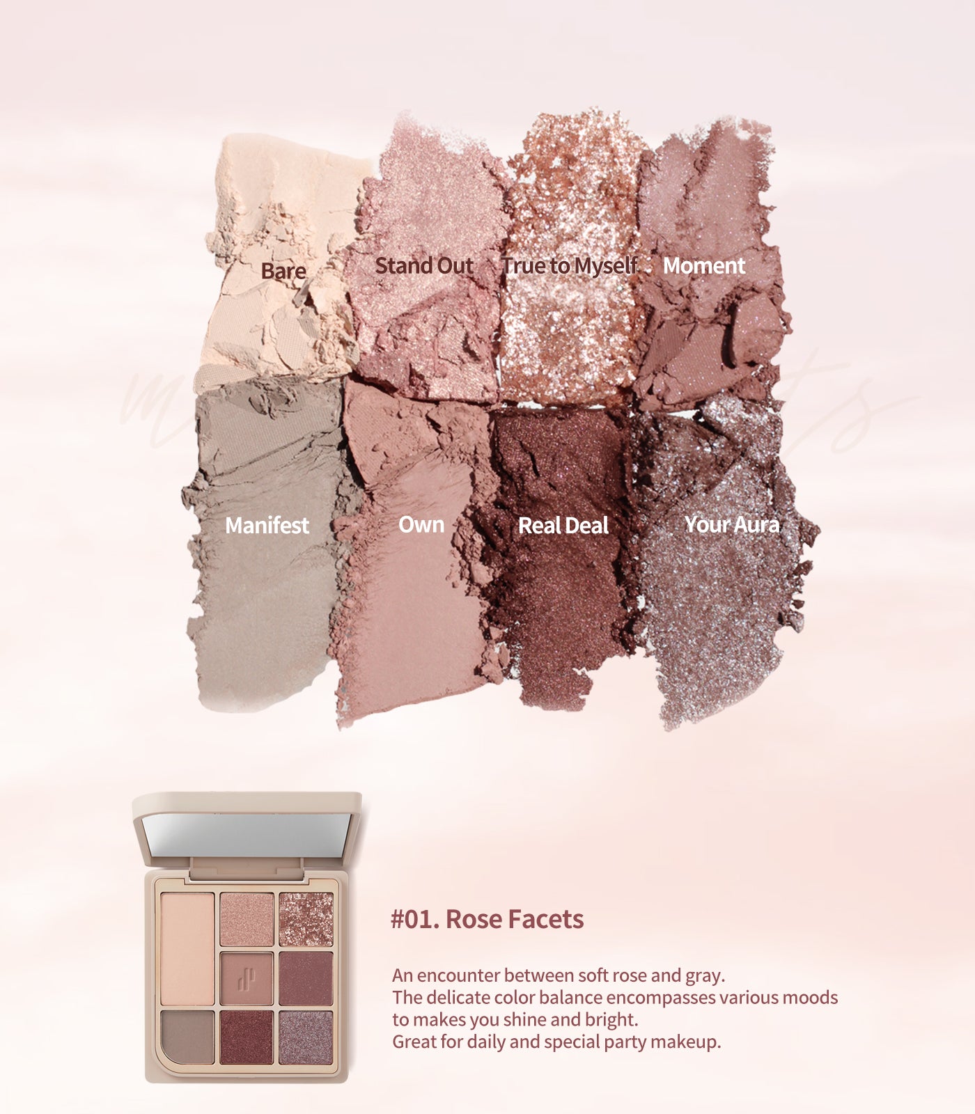 Heart Percent Dote On Mood Eye Palette, 01 Rose Facets
