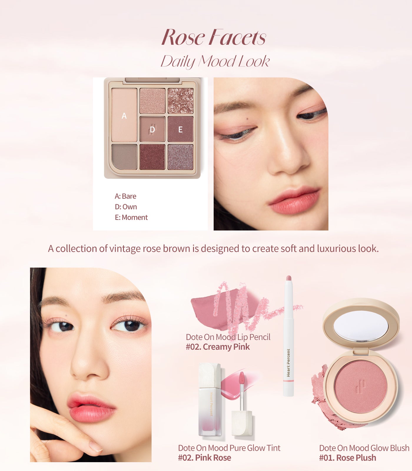Heart Percent Dote On Mood Eye Palette, 01 Rose Facets